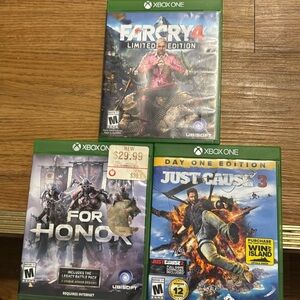Just cause 3 day one edition. Farcry 4 limited edition. For honor. Xbox one (3)